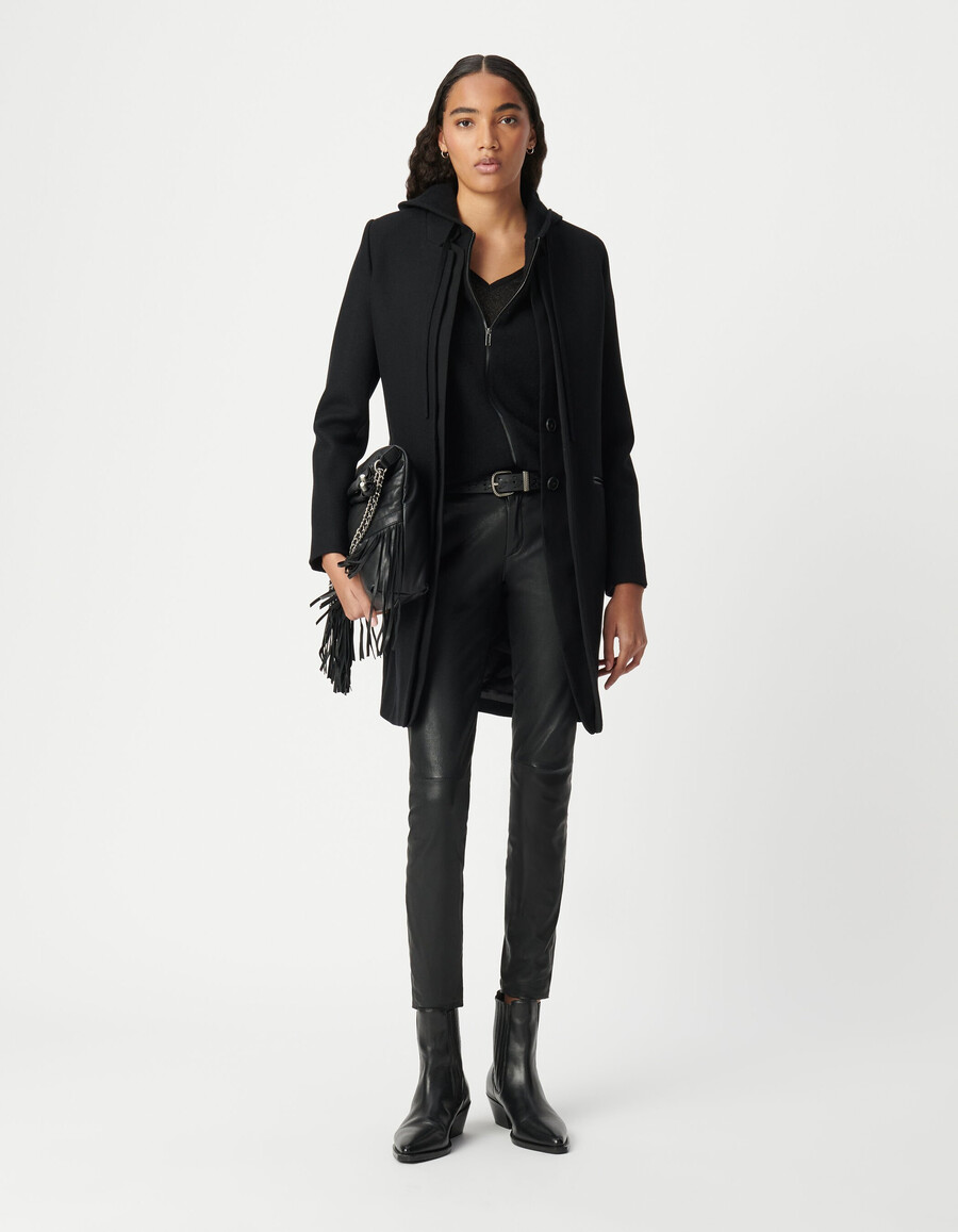 abrigo de cuello negro para mujer