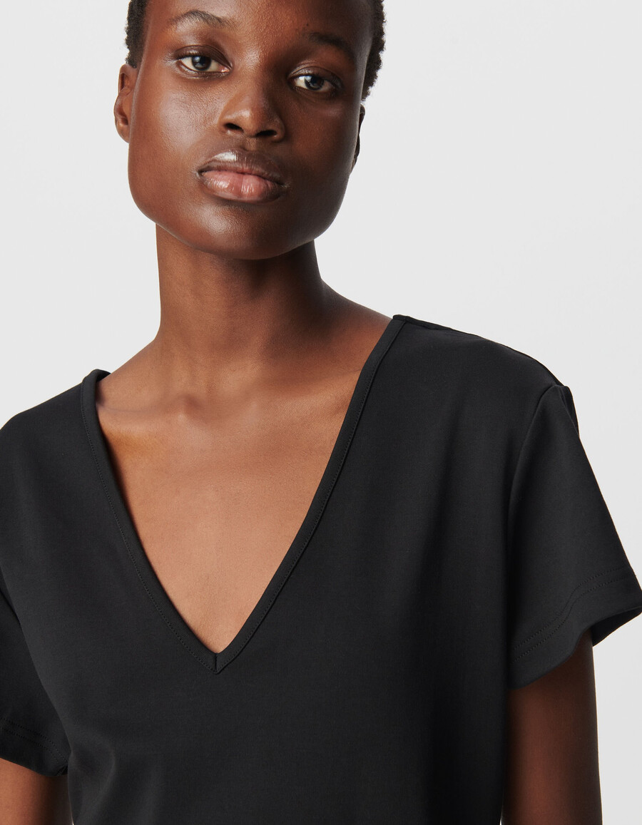 vestido largo plisado de dos materiales negro para mujer