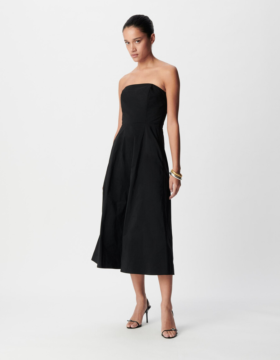 vestido sin tirantes de tafetán negro para mujer