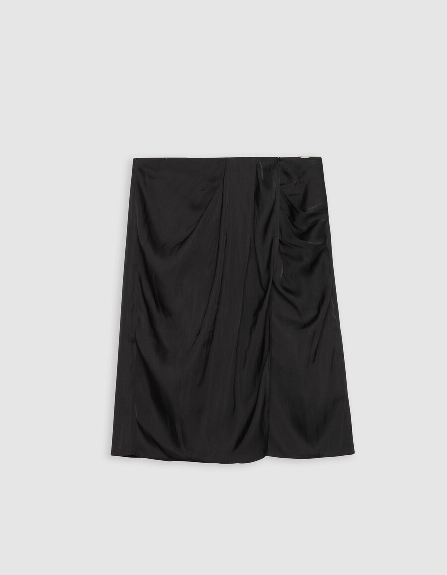 falda cruzada drapeada de poliéster reciclado negro para mujer