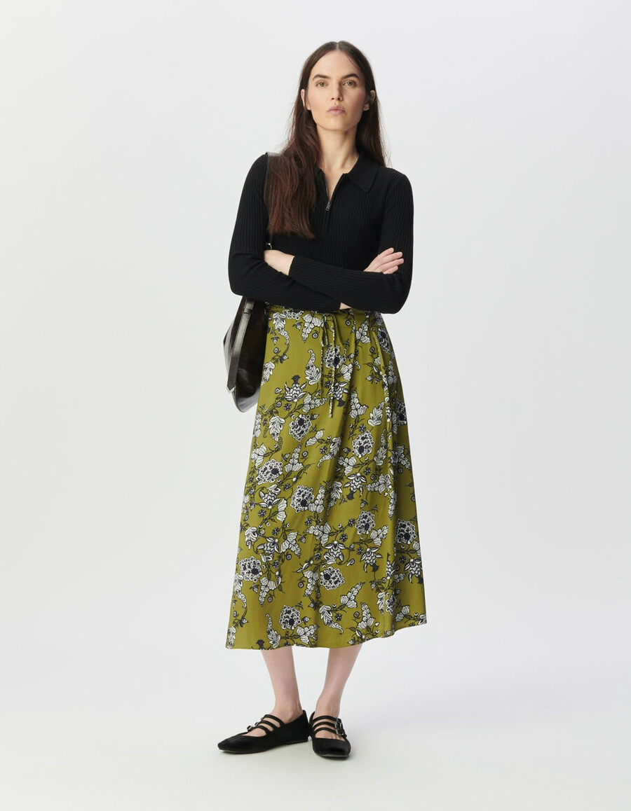 falda midi verde con estampado floral para mujer