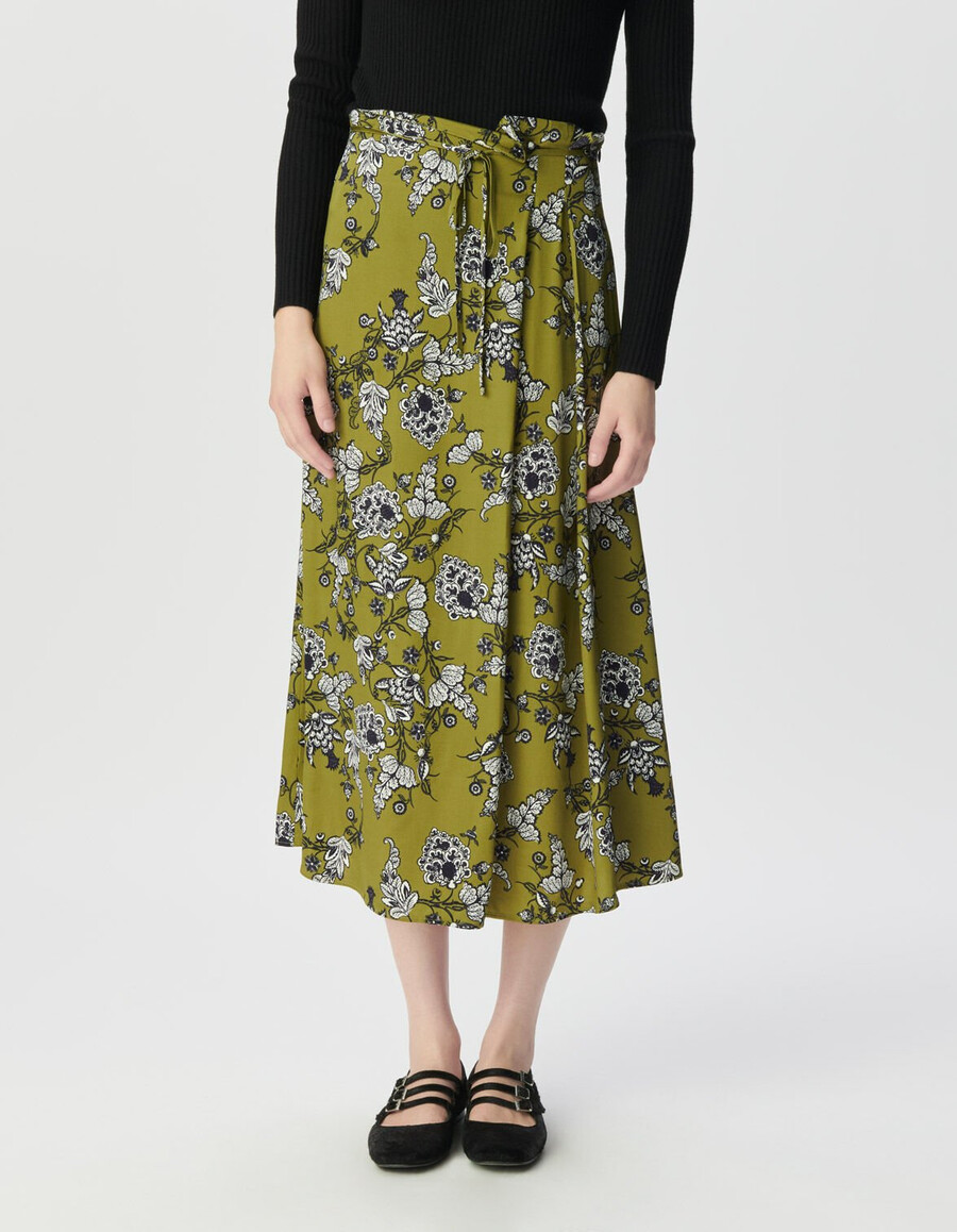 falda midi verde con estampado floral para mujer