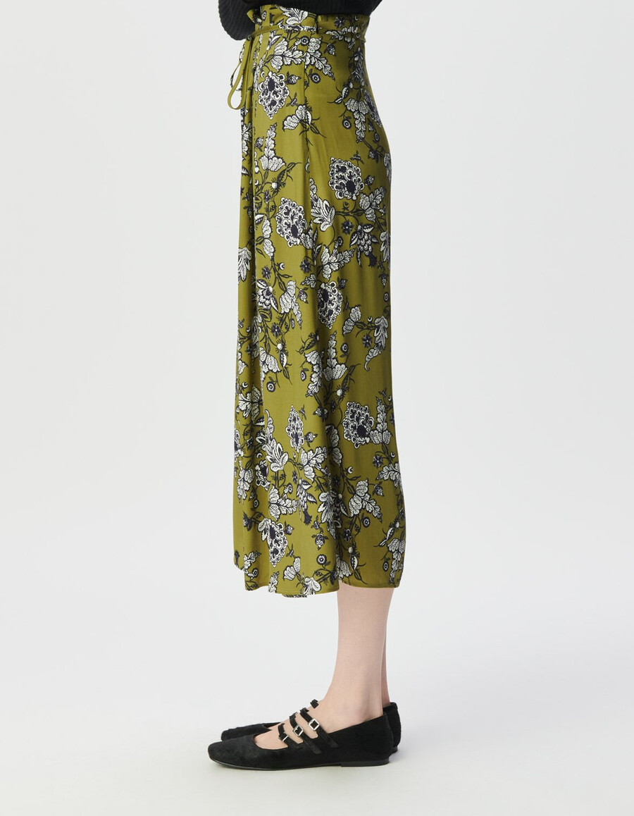falda midi verde con estampado floral para mujer