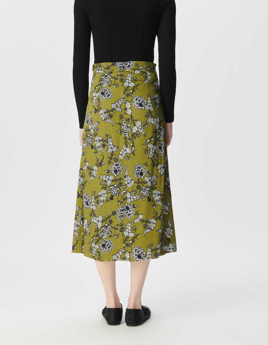 falda midi verde con estampado floral para mujer