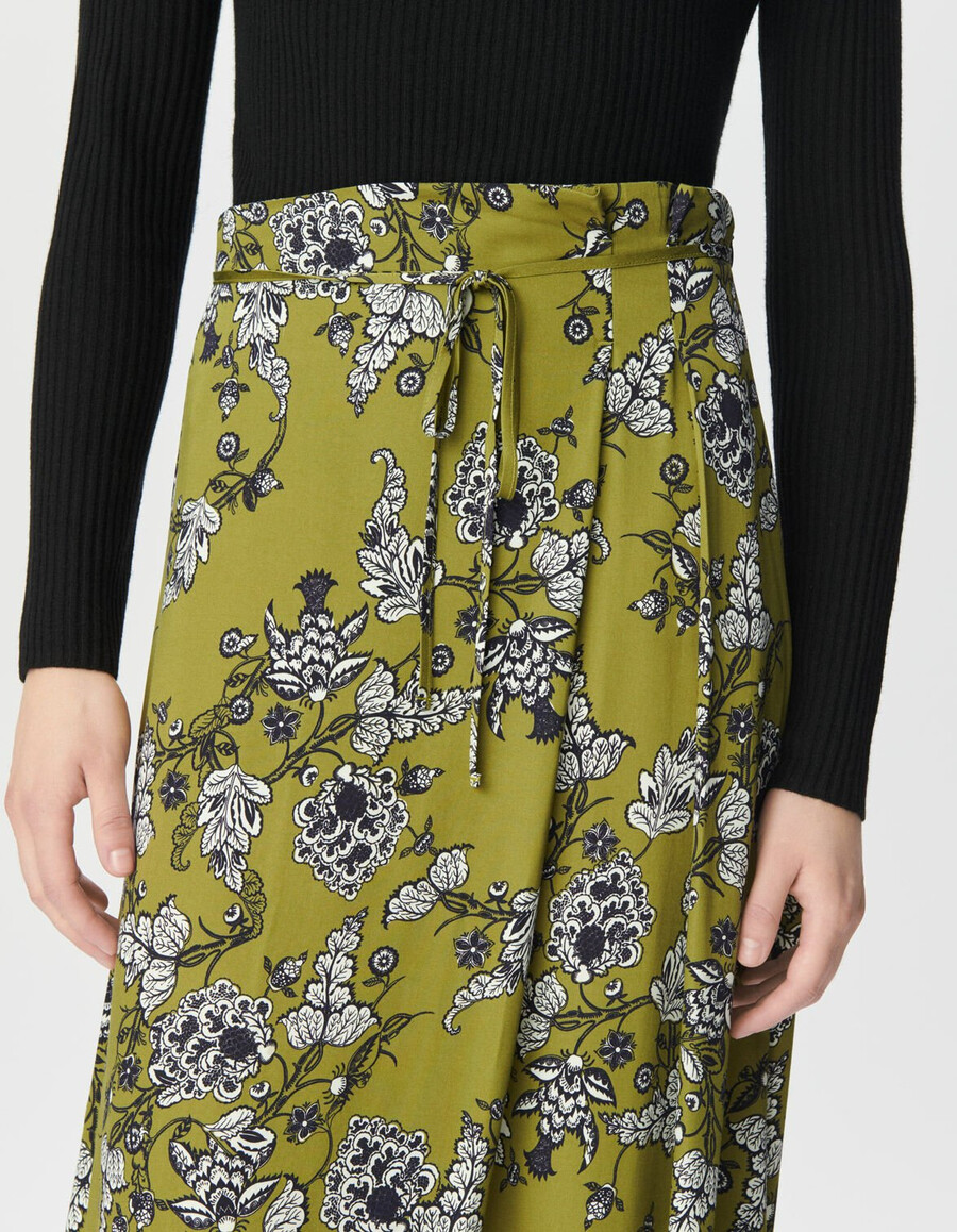 falda midi verde con estampado floral para mujer