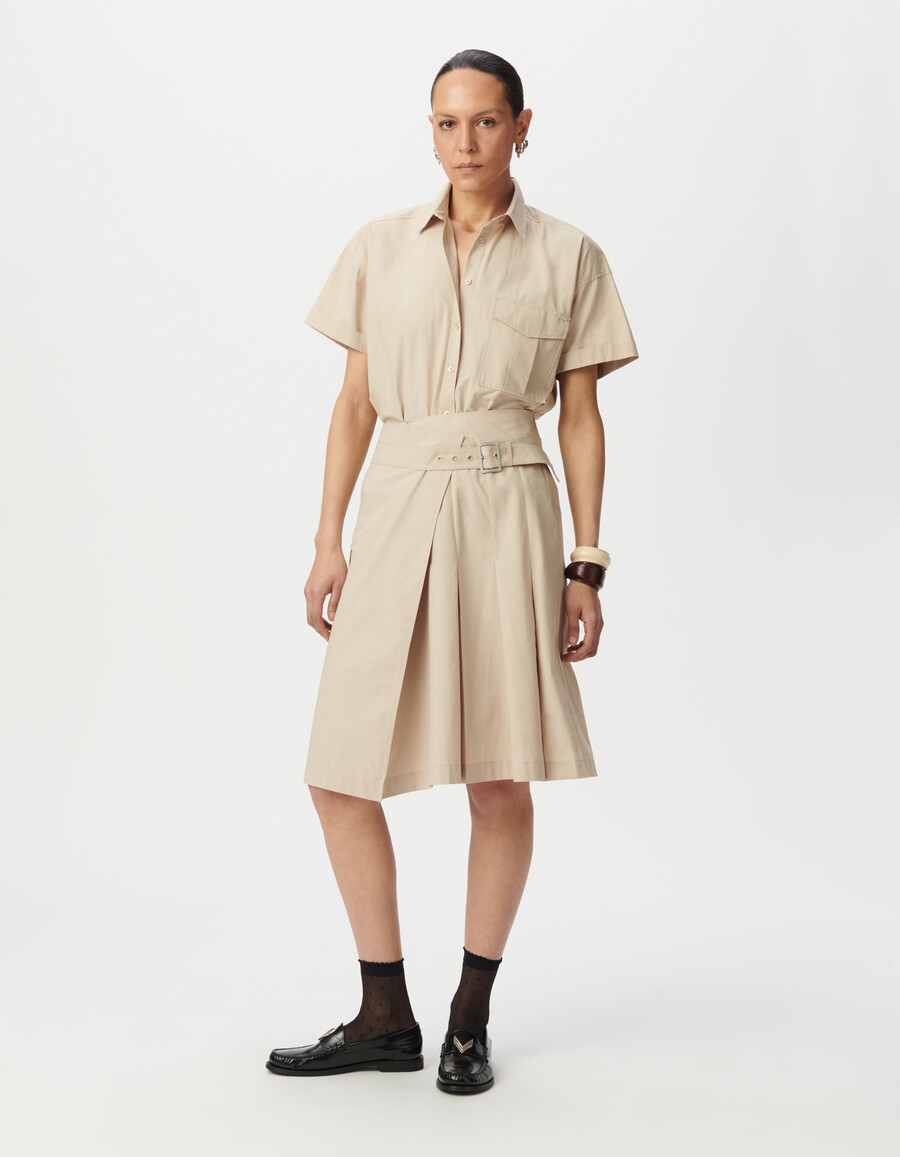 falda plisada envolvente beige para mujer