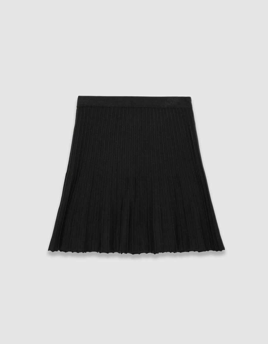 falda corta plisada de punto negra para mujer