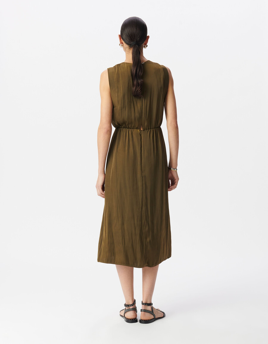 vestido midi fluido de poliéster reciclado color caqui para mujer