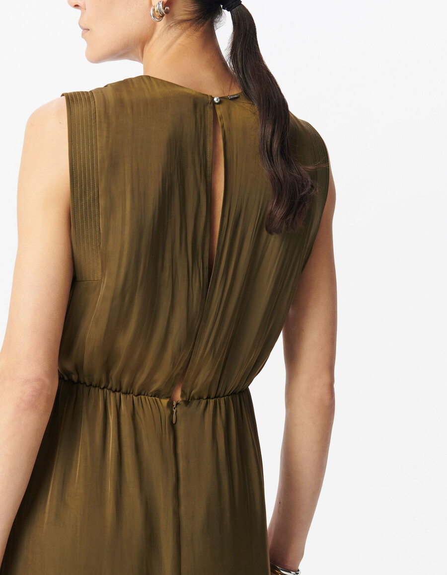 vestido midi fluido de poliéster reciclado color caqui para mujer