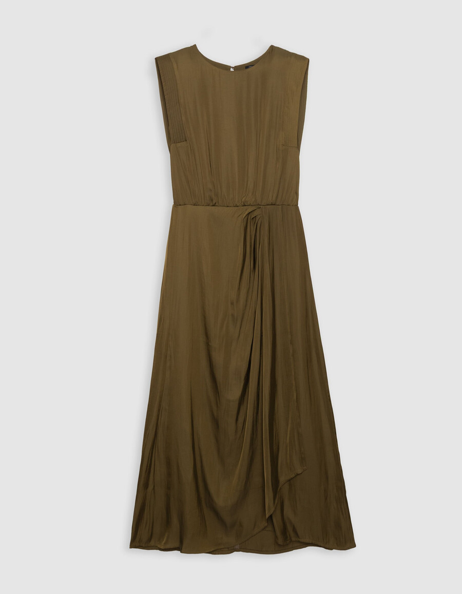 vestido midi fluido de poliéster reciclado color caqui para mujer