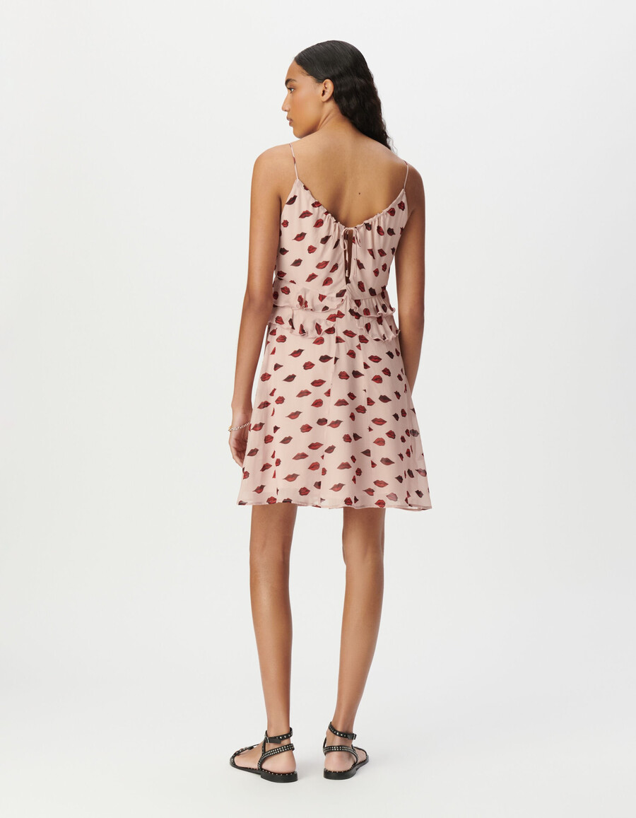 vestido de tirantes de gasa rosa para mujer con estampado de boca