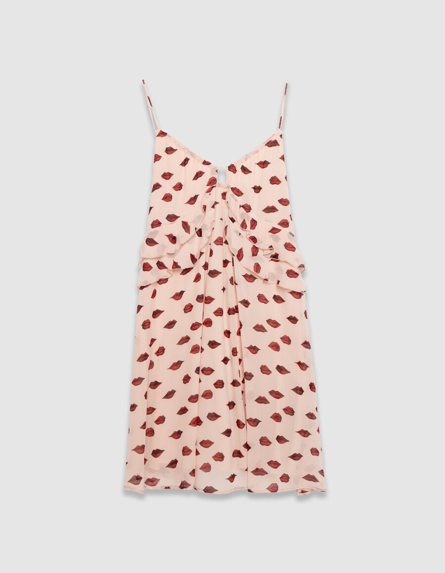 vestido de tirantes de gasa rosa para mujer con estampado de boca