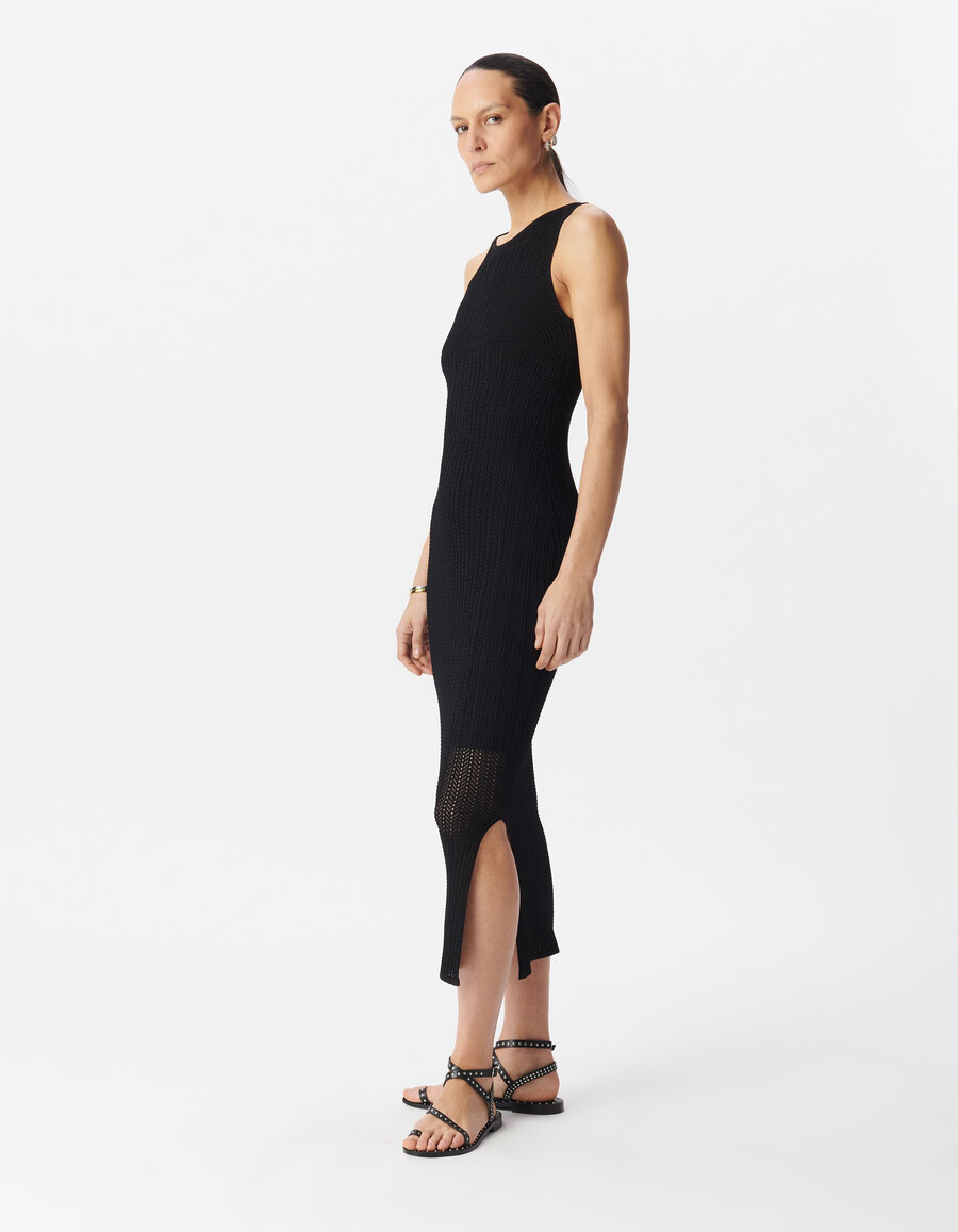 vestido tubo midi de punto calado negro para mujer