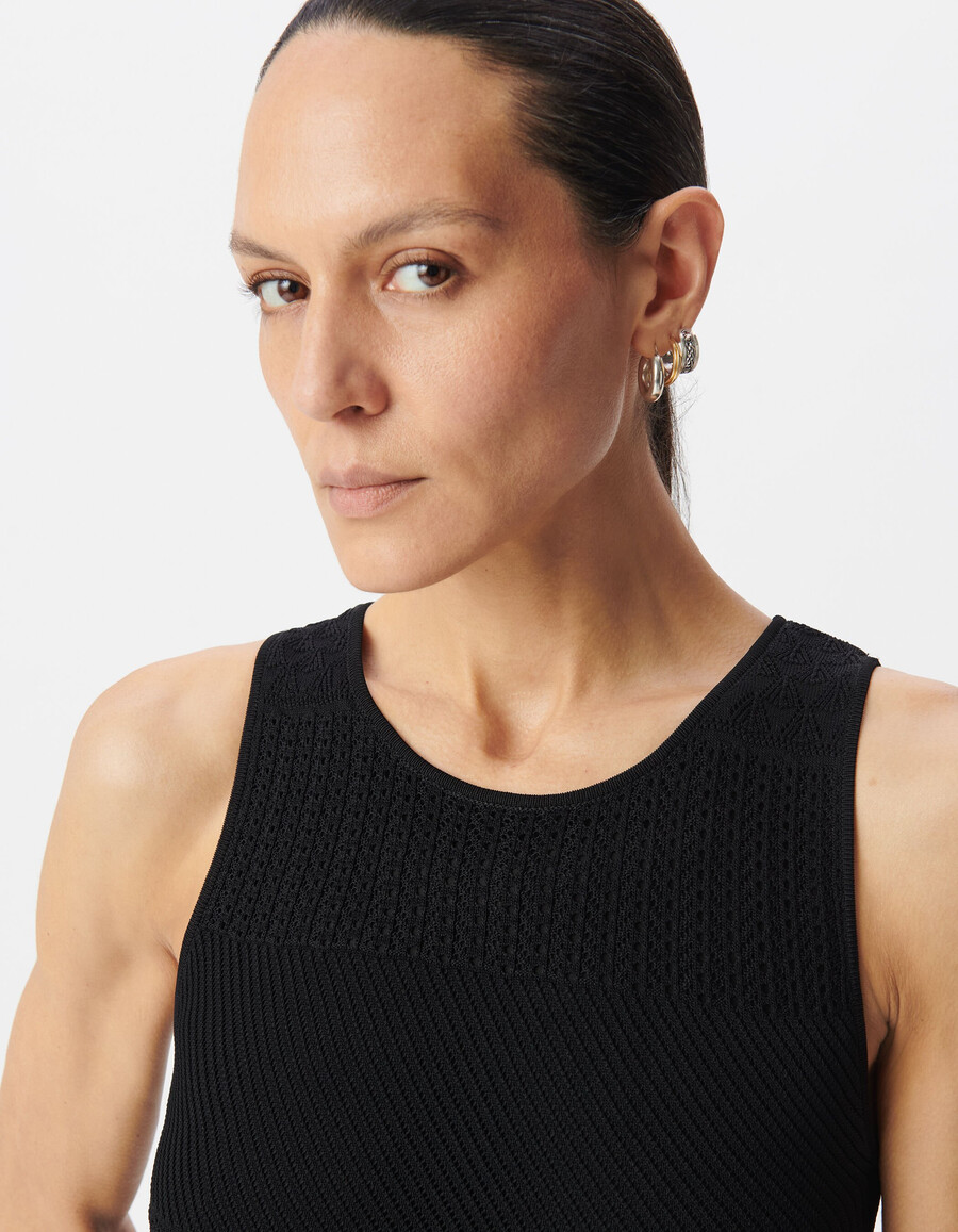 vestido tubo midi de punto calado negro para mujer
