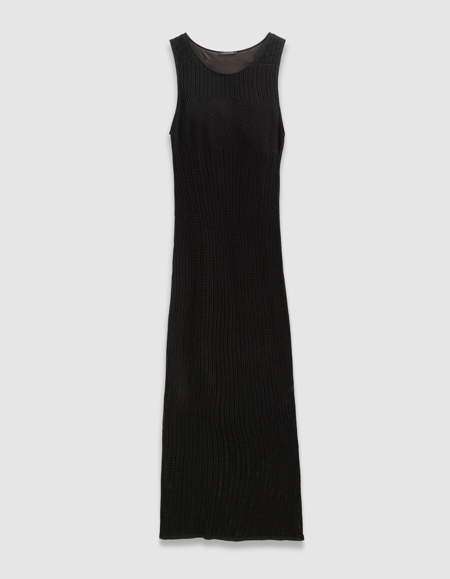 vestido tubo midi de punto calado negro para mujer