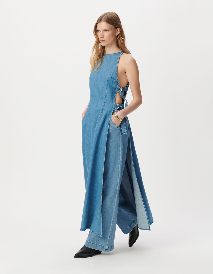 vestido vaquero largo sin agua con laterales abiertos