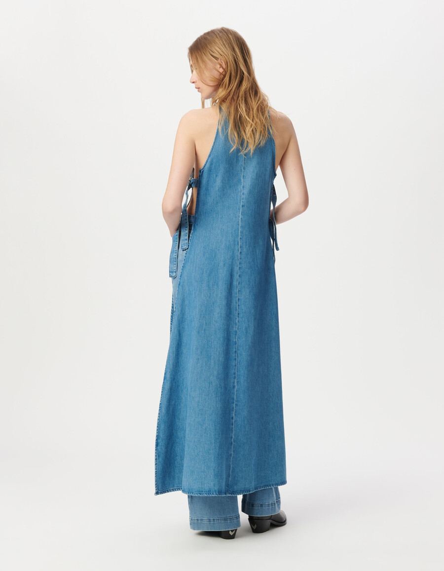 vestido vaquero largo sin agua con laterales abiertos