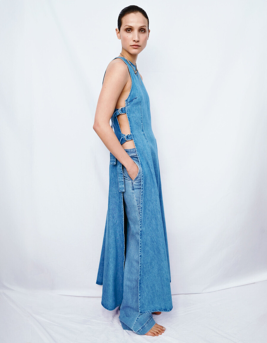 vestido vaquero largo sin agua con laterales abiertos