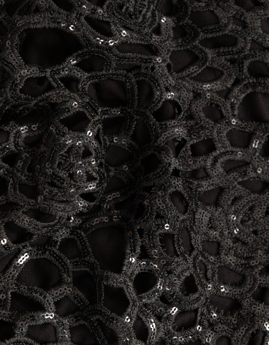 vestido corto de encaje negro con lentejuelas bordadas para mujer