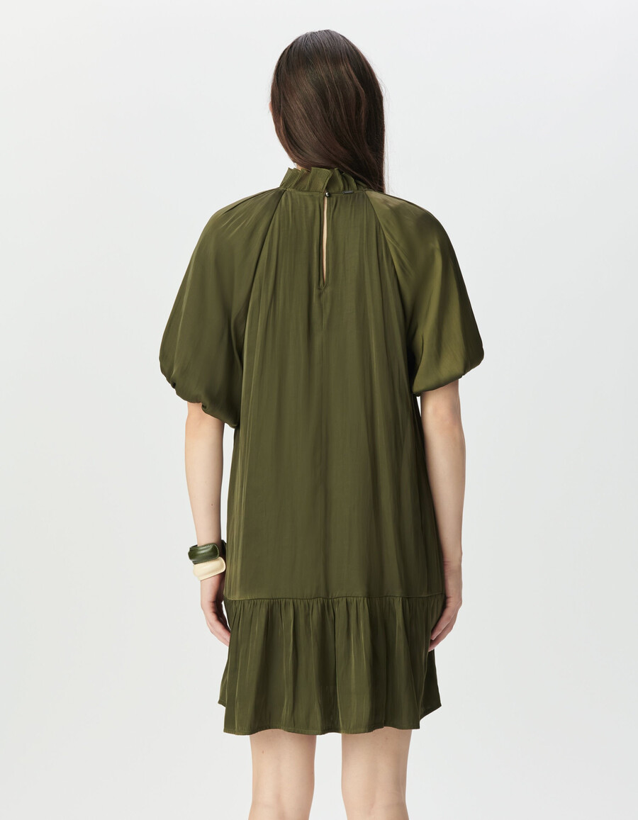 vestido fluido color caqui con mangas globo para mujer