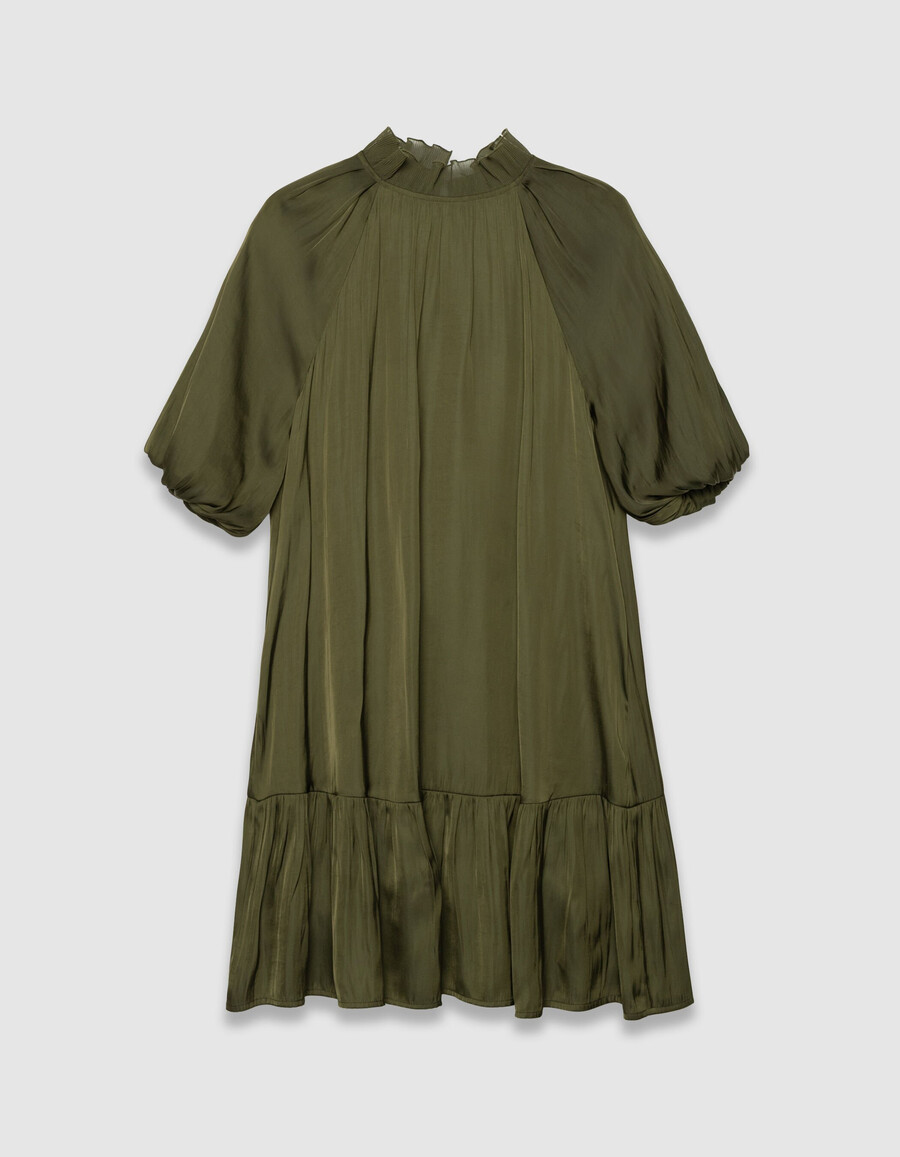 vestido fluido color caqui con mangas globo para mujer