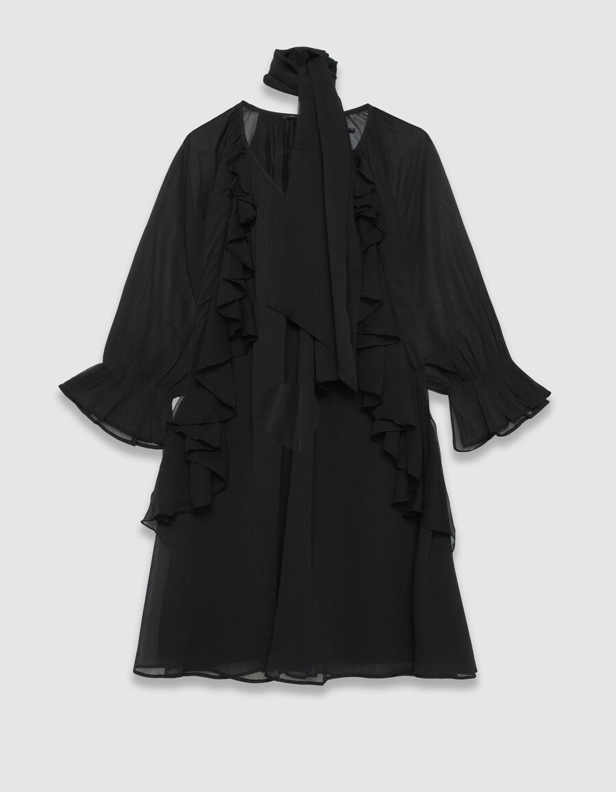 vestido de noche negro con volantes para mujer