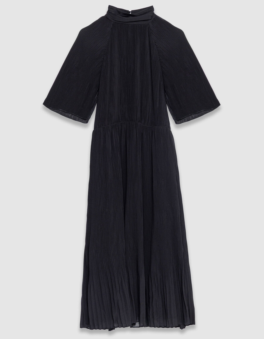 vestido midi elegante de gasa plisada negra para mujer