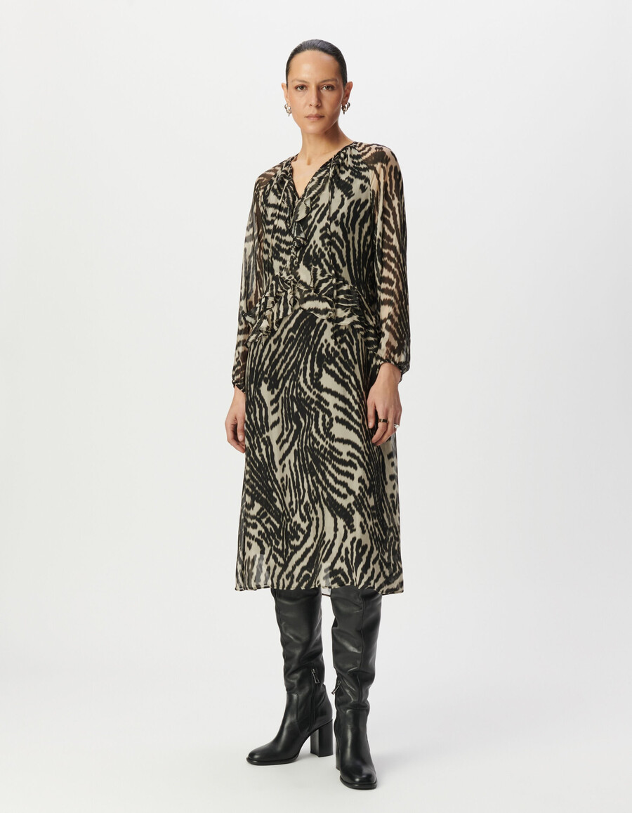 vestido largo negro para mujer con estampado de cebra