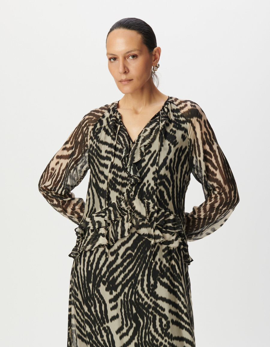 vestido largo negro para mujer con estampado de cebra