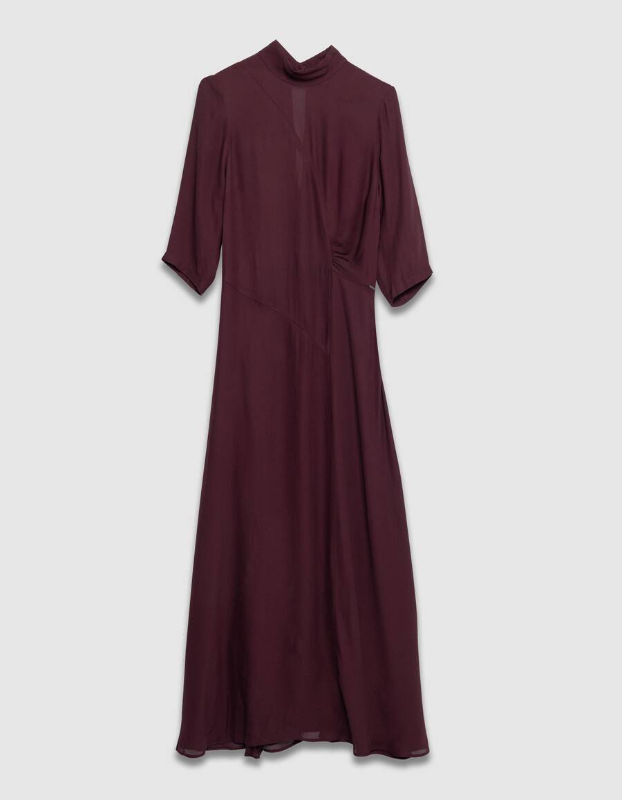 vestido largo burdeos de cuello alto para mujer