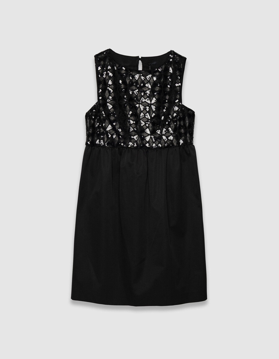 vestido negro de mujer con bordado gráfico de lentejuelas