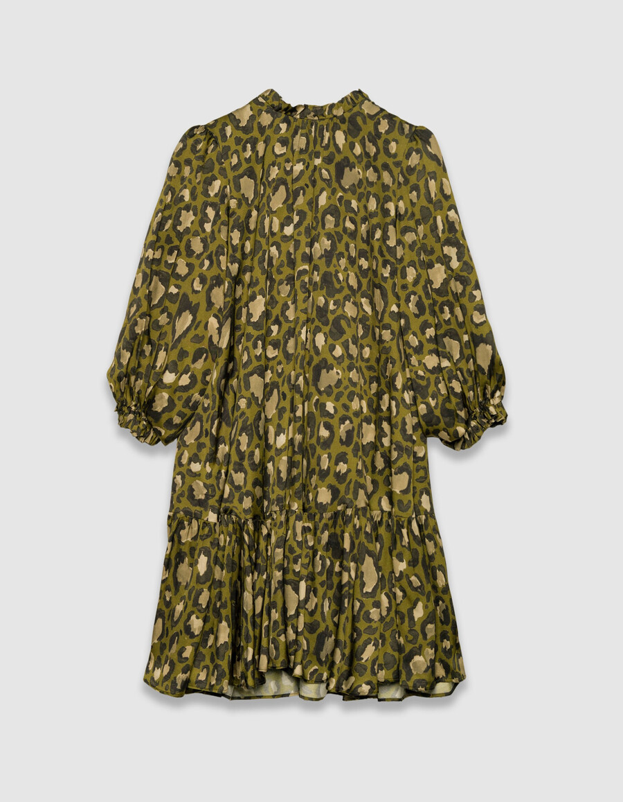 vestido holgado color caqui para mujer con estampado de leopardo tachas