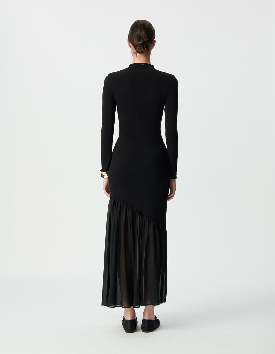 vestido largo negro de tejido mixto para mujer