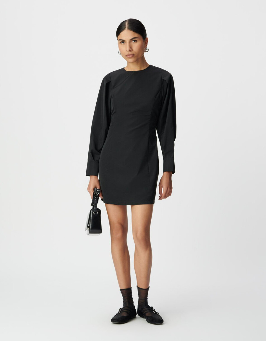 vestido corto de tafetán de satén negro para mujer