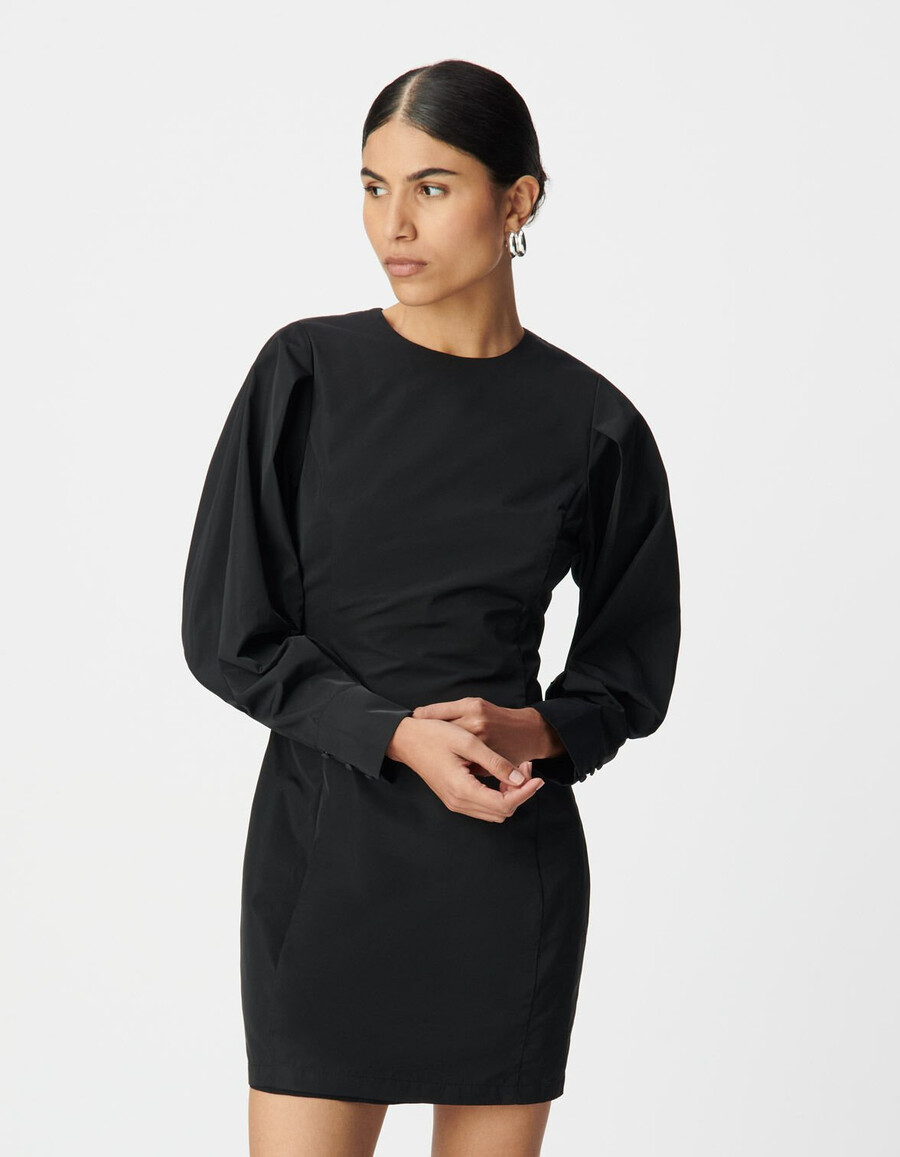 vestido corto de tafetán de satén negro para mujer
