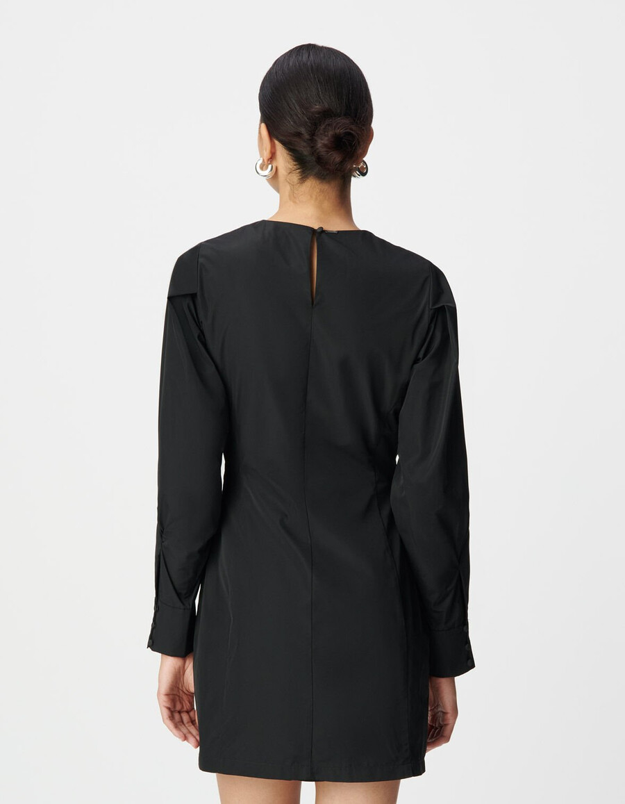 vestido corto de tafetán de satén negro para mujer