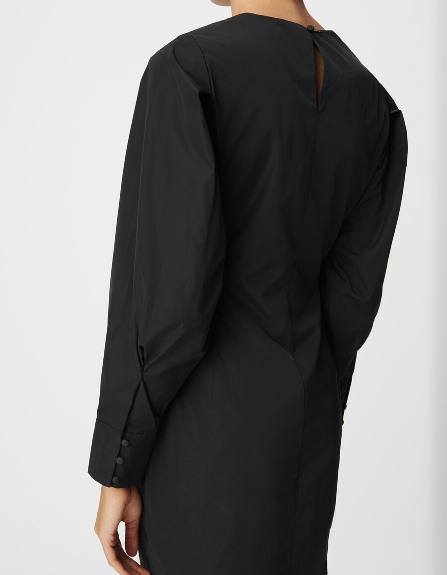 vestido corto de tafetán de satén negro para mujer