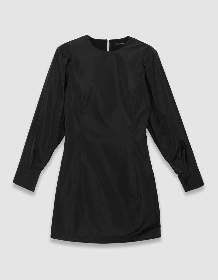 vestido corto de tafetán de satén negro para mujer