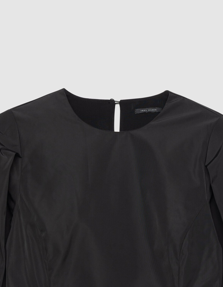vestido corto de tafetán de satén negro para mujer
