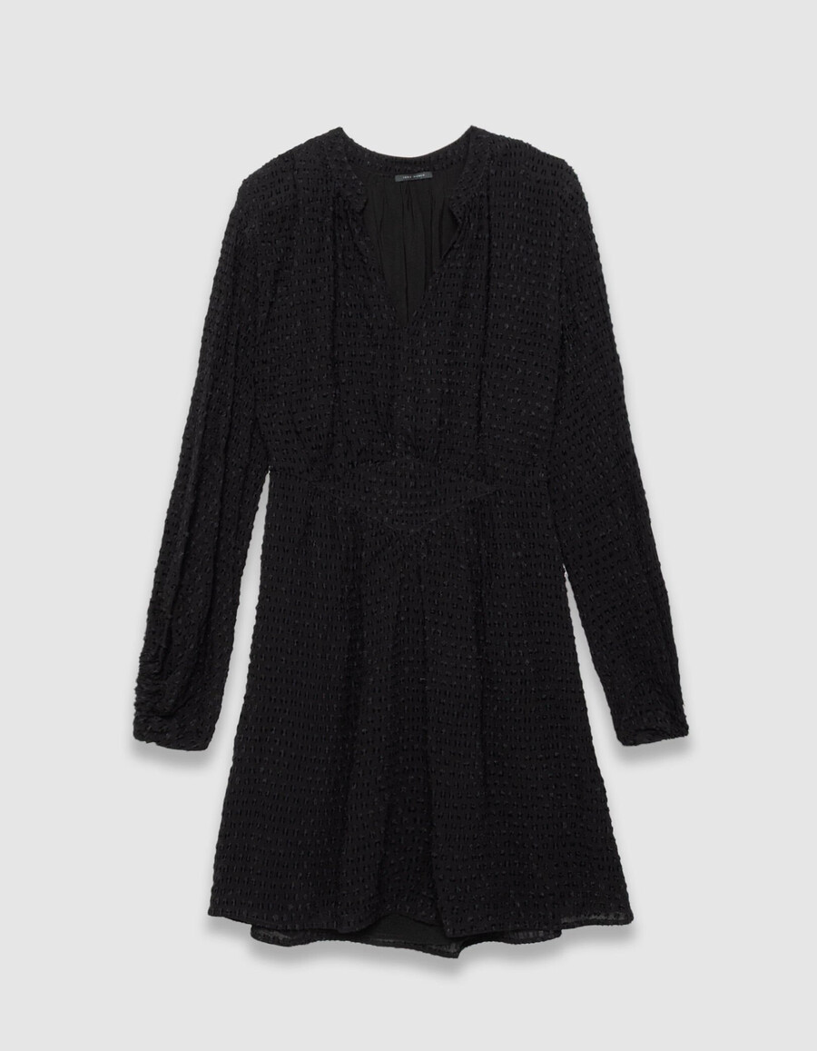 vestido negro de manga larga con cuello en v para mujer
