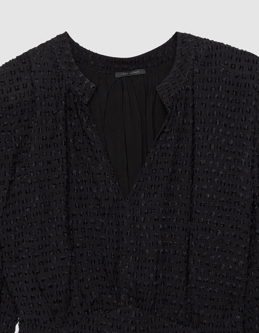 vestido negro de manga larga con cuello en v para mujer