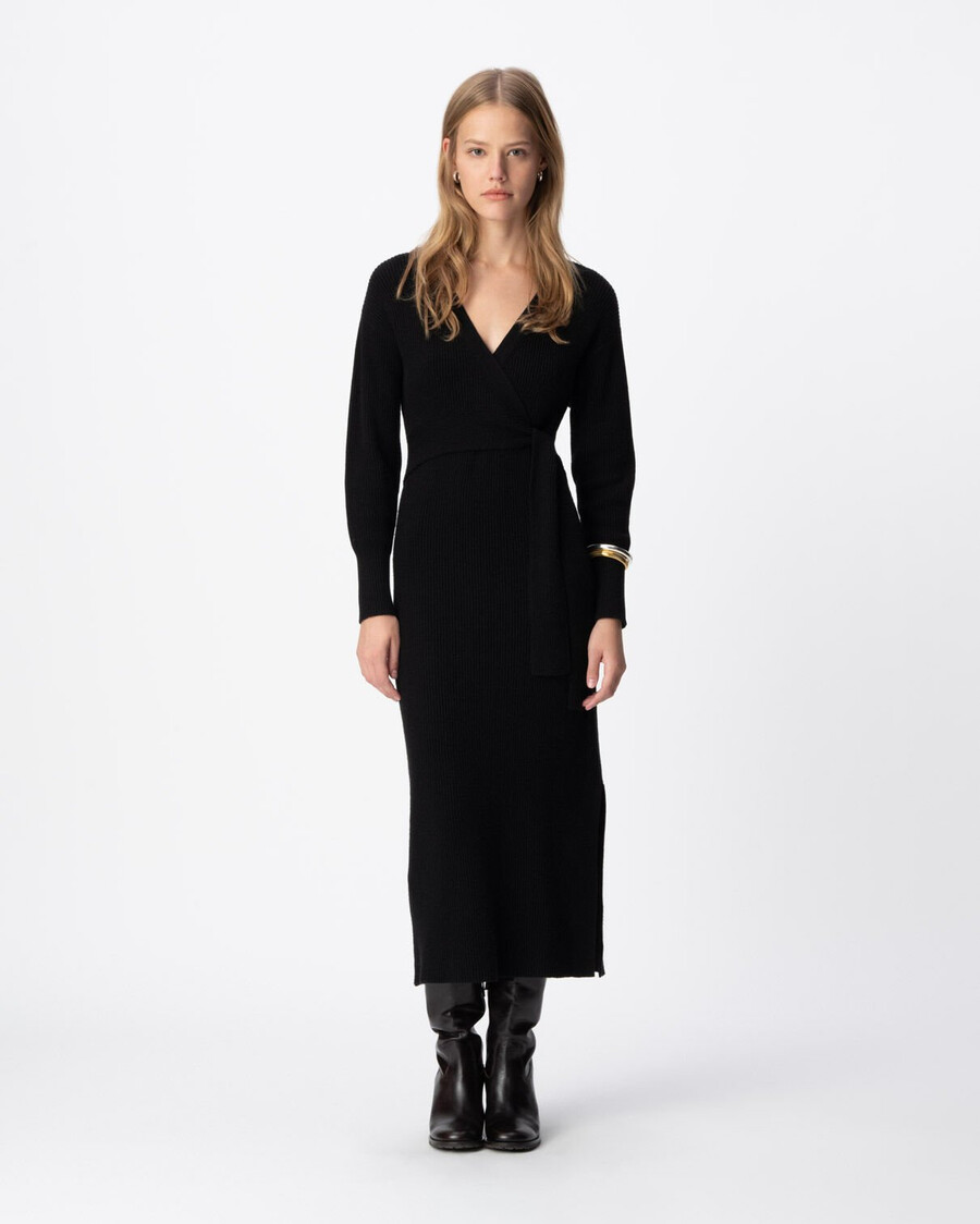 vestido largo de punto con cinturón para mujer