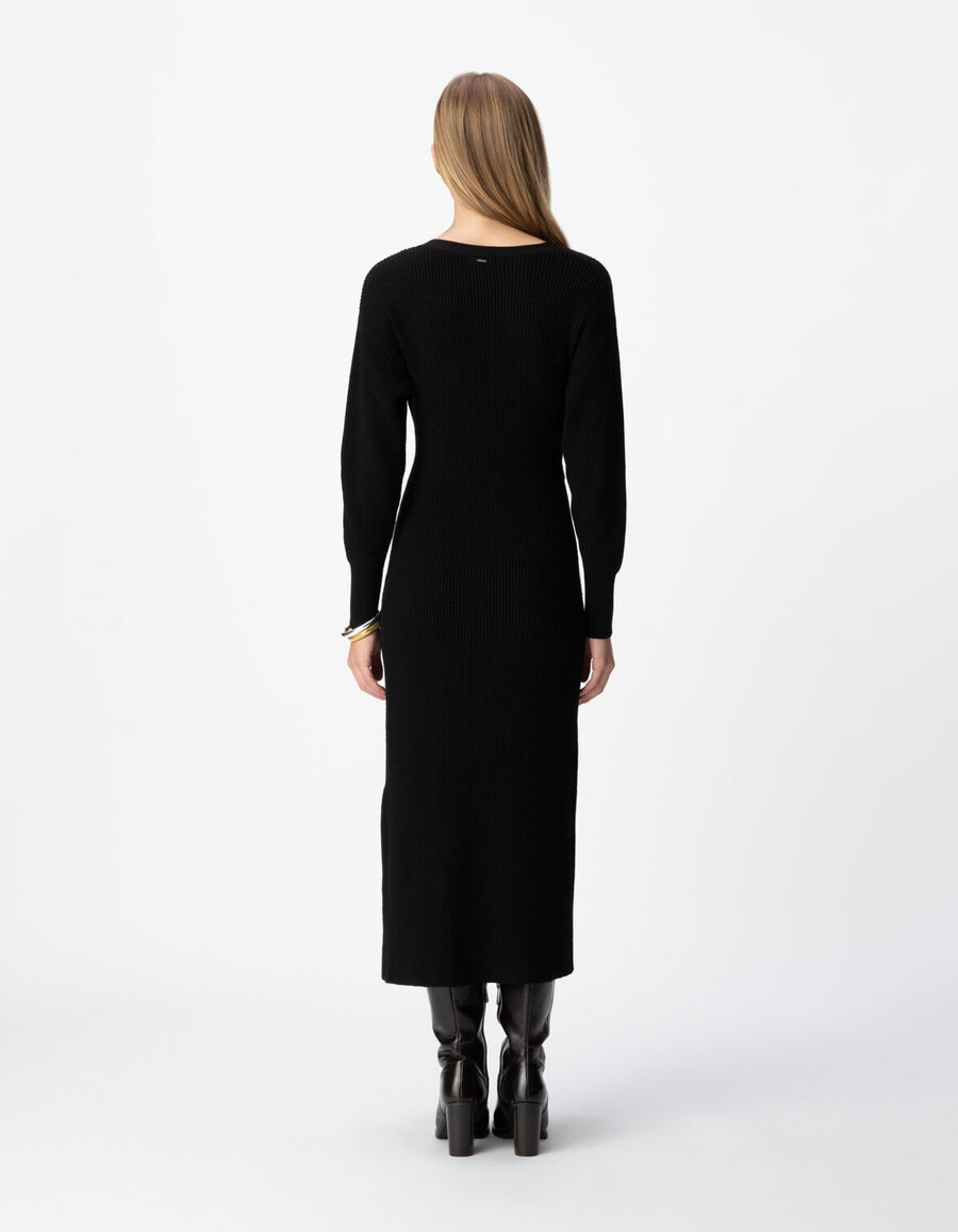vestido largo de punto con cinturón para mujer