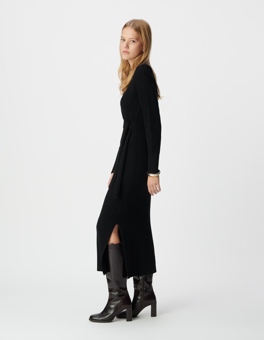 vestido largo de punto con cinturón para mujer