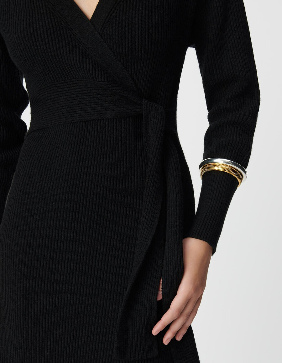 vestido largo de punto con cinturón para mujer