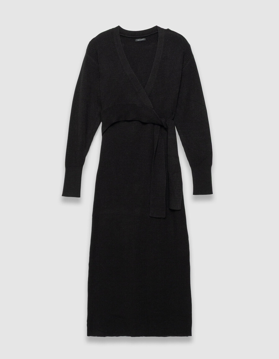 vestido largo de punto con cinturón para mujer
