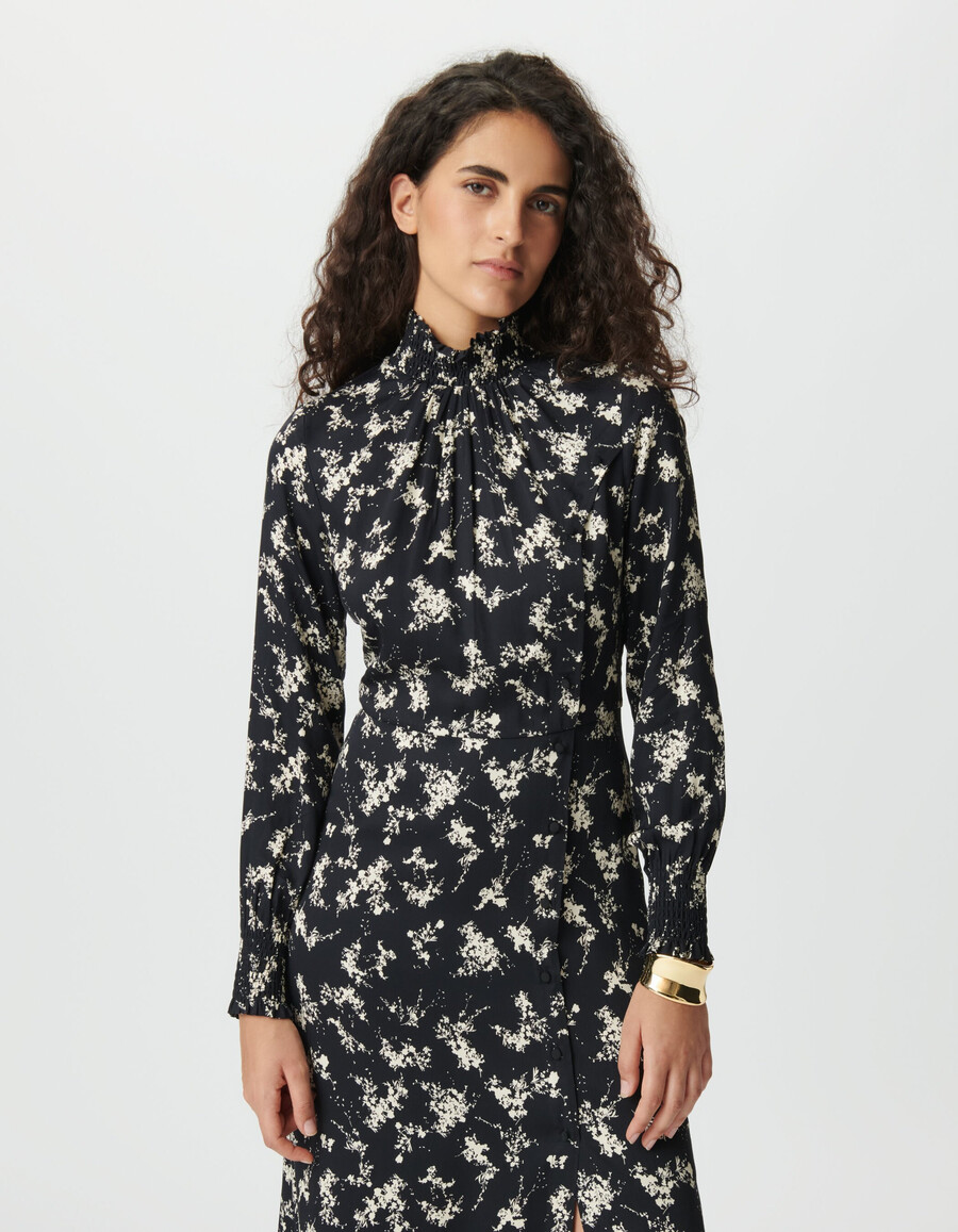 vestido largo negro para mujer con estampado de flores silvestres