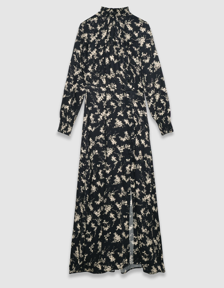 vestido largo negro para mujer con estampado de flores silvestres