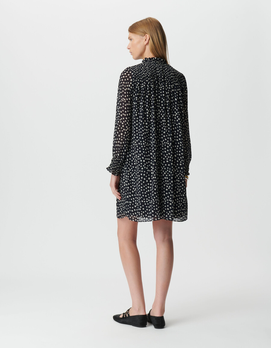 vestido corto con estampado de lunares azul marino para mujer