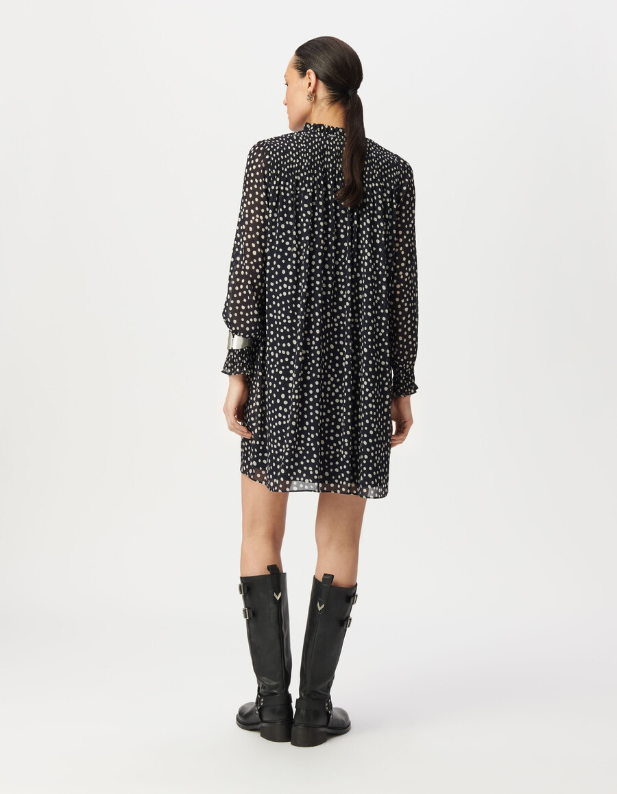 vestido corto con estampado de lunares azul marino para mujer